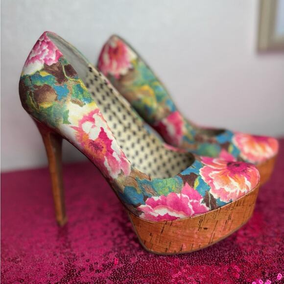 🌺JESSICA SIMPSON🌸 Bright Floral Platform Heels (Size 6.5) - Picture 3 of 16